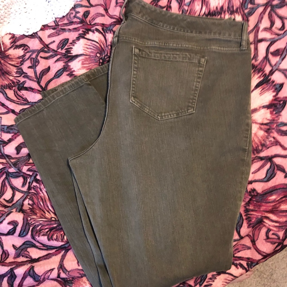Army green distressed jeans